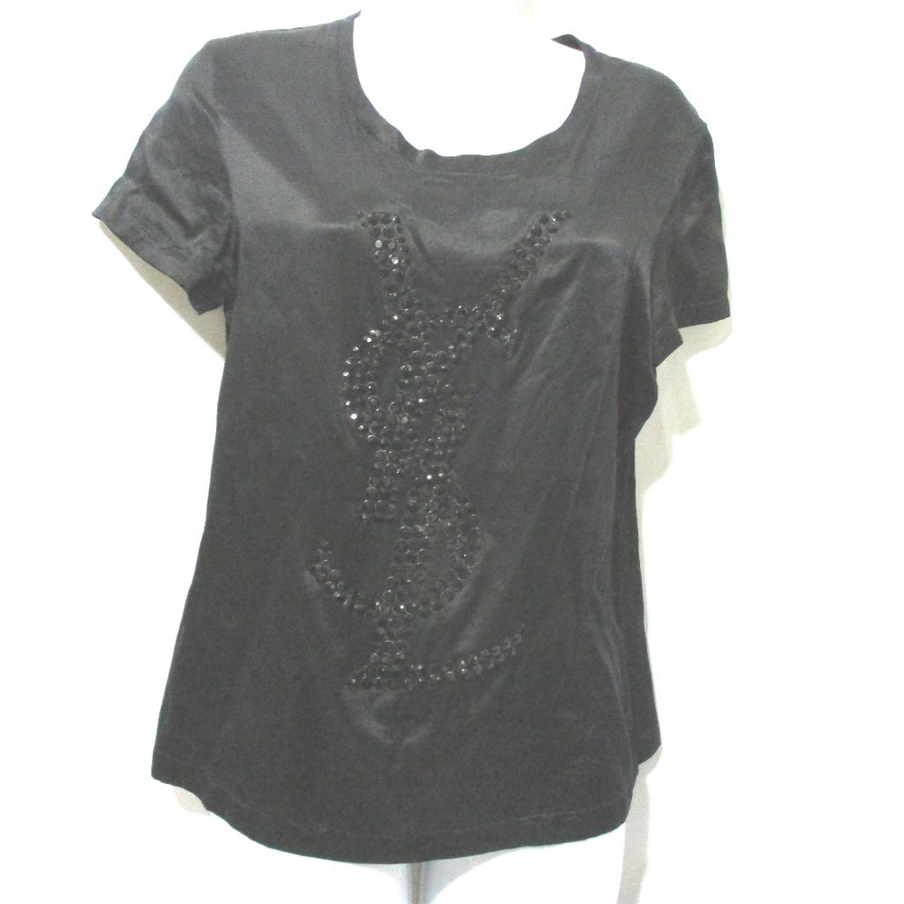 NEW YVES SAINT LAURENT SILK Signature Tee Top T-Shirt